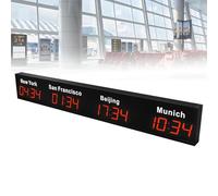 FHSLKXIM World Time Zones Clock, Digital Multiple Time Zones Clock, Wall Mounted Led World Time Clock, 3/4 Cities World Time Clock, For Multinational Enterprises Hotels Office,4city,Red