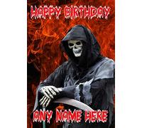 fht31 Grim Reaper Happy Birthday A5 Personalised Greeting Card Posted by US Gifts for All 2016 from Derbyshire UK