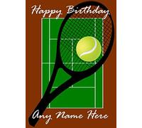 fht37 Tennis Happy Birthday A5 Personalised Greeting Card Posted by US Gifts for All 2016 from Derbyshire UK