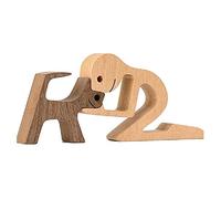 FHTDW Unique Gift Hand Carved Wood Dog Human Statue Figurine Sculpture Home Office Décor, Wooden Man Dog Carving Model to Remember Friendship Between Dog and People (D)