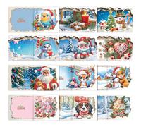 FHTech Store 12PCS DIY Xmas Print Diamond Painting Greeting Card Set Rhinestone Diamond Art Mosaic Postcards Diamond Art Handmade Cards for Birthdays Thanksgiving & Special Occasion