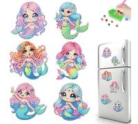 FHTech Store 6-Piece Mermaid Diamond Painting Fridge Magnet Acrylic, Suitable for Adult Beginners