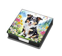 FHTech Store Dogs Diamond Painting Note Card Box - PU Pet Rhinestone Craft Kit with 160 Self-Adhesive Papers, DIY Sticky Note Holder for Dog Lovers - Animal Desk Decor & Unique Gifts