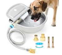 FHTONGE 304 Stainless Steel Automatic Water Dispenser with Drainage for Outdoor Big Dog, Large Auto Fill Dog Waterer Float Valves for Livestock Poultry Horse Cow Goat Pig Chicken Duck Rabbit Drinking