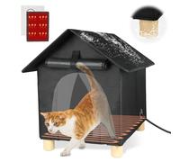 FHTONGE Elevated Heated Cat House for Outdoor Cats in Winter, Weatherproof Heating Feral Cat Shelter with 2 Mats, Collaspable Cat Kennel Insulated Stray Cat Hut for Outside Wild Small Animal Rabbit
