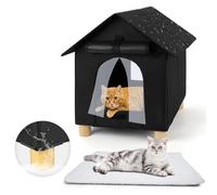 FHTONGE Elevated Outdoor Cat House with Washable Mat, Weatherproof Feral Cat Shelter with 2 Exits, Collaspable Insulated Cat Kennel Outside Cat Hut for Strays Wild Small Animal Rabbit Pup All Weather