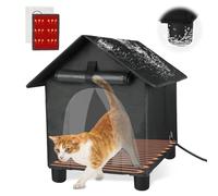 FHTONGE Large Elevated Heated Cat House for Outdoor Cats in Winter, Weatherproof Feral Cat Shelter with Heating Mat, Collaspable Cat Kennel Insulated Stray Cat Hut for Wild Small Animal Rabbit