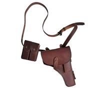 FHUILIJH Genuine Leather Vintage Holster, Leather Gun Holster, Cowboy Pistol Gun Holder for Women and Men,Brown,23cm
