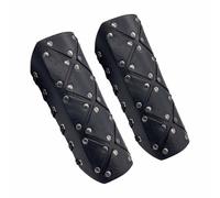 FHUILIJH Leather Armguards Adjustable Straps - Retro Wristband Sleeve Protective Gear Wristband Guard - for Halloween Cosplay Accessories,Black,24CM