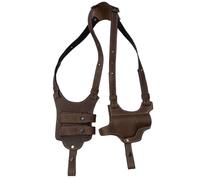 FHUILIJH Leather Shoulder Holster with Double Mag Holster, Vertical Shoulder Holster, for Cosplay Costume Accessory,Brown,20c