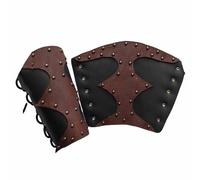 FHUILIJH Medieval Genuine Leather Patchwork Wrist Guards for Halloween Cosplay Movie And Tv Acting Props,Brown,26cm