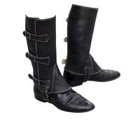 FHUILIJH Medieval Leather Leg Armor Vintage Knight's Calf Guard Boot Covers for Stage Performance Cosplay Photography Props,Black,30cm