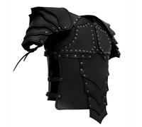 FHUILIJH Medieval PU Leather Shoulder Armour and Breastplate Cosplay Retro Chest Armor Leather Body Chest Harness Costume,Black,50cm