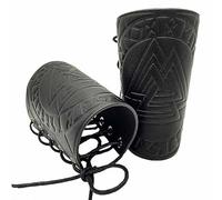 FHUILIJH Medieval Retro Leather Arm Guards Gauntlet - Cosplay Leather Wristband - for Stage Drama Opera Performance Props,Black,18CM