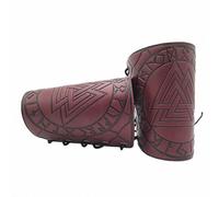 FHUILIJH Medieval Retro Leather Arm Guards Gauntlet - Cosplay Leather Wristband - for Stage Drama Opera Performance Props,Red,18CM