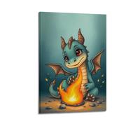 fhujgg Animal Poster A Baby Dragon Learning to Breathe Fire Poster Wall Art Canvas Aesthetic Cover Painting for Living Room Bed Room 12x18inch(30x45cm) Frame-style