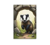 fhujgg Animal Poster A Badger at The Entrance to Its Sett Poster Wall Art Canvas Aesthetic Cover Painting for Living Room Bed Room 08x12inch(20x30cm) Unframe-style
