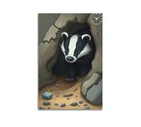 fhujgg Animal Poster A Badger Disappearing Into Its Sett Poster Wall Art Canvas Aesthetic Cover Painting for Living Room Bed Room 08x12inch(20x30cm) Unframe-style