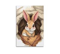 fhujgg Animal Poster A Burrowing Rabbit in Its Warren Poster Wall Art Canvas Aesthetic Cover Painting for Living Room Bed Room 20x30inch(50x75cm) Unframe-style