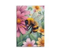 fhujgg Animal Poster A Busy Bee Collecting Nectar from Flowers Poster Wall Art Canvas Aesthetic Cover Painting for Living Room Bed Room 24x36inch(60x90cm) Unframe-style