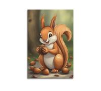 fhujgg Animal Poster A Chattering Squirrel Gathering Nuts Poster Wall Art Canvas Aesthetic Cover Painting for Living Room Bed Room 24x36inch(60x90cm) Unframe-style