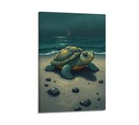 fhujgg Animal Poster A Crawling Turtle on The Beach Poster Wall Art Canvas Aesthetic Cover Painting for Living Room Bed Room 24x36inch(60x90cm) Frame-style