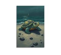 fhujgg Animal Poster A Crawling Turtle on The Beach Poster Wall Art Canvas Aesthetic Cover Painting for Living Room Bed Room 12x18inch(30x45cm) Unframe-style
