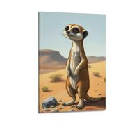 fhujgg Animal Poster A Curious Meerkat Standing Guard in The Desert Poster Wall Art Canvas Aesthetic Cover Painting for Living Room Bed Room 16x24inch(40x60cm) Frame-style