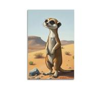 fhujgg Animal Poster A Curious Meerkat Standing Guard in The Desert Poster Wall Art Canvas Aesthetic Cover Painting for Living Room Bed Room 16x24inch(40x60cm) Unframe-style