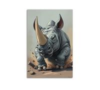 fhujgg Animal Poster A Dangerous Rhino Charging Forward Poster Wall Art Canvas Aesthetic Cover Painting for Living Room Bed Room 20x30inch(50x75cm) Unframe-style