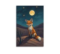 fhujgg Animal Poster A Desert Fox at Night Poster Wall Art Canvas Aesthetic Cover Painting for Living Room Bed Room 24x36inch(60x90cm) Unframe-style