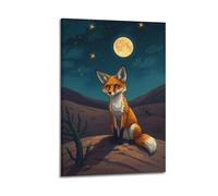 fhujgg Animal Poster A Desert Fox at Night Poster Wall Art Canvas Aesthetic Cover Painting for Living Room Bed Room 12x18inch(30x45cm) Frame-style