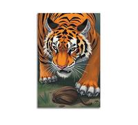 fhujgg Animal Poster A Fierce Tiger Stalking Its Prey Poster Wall Art Canvas Aesthetic Cover Painting for Living Room Bed Room 24x36inch(60x90cm) Unframe-style