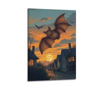 fhujgg Animal Poster A Flying Bat at Dusk Time Poster Wall Art Canvas Aesthetic Cover Painting for Living Room Bed Room 24x36inch(60x90cm) Frame-style