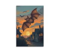 fhujgg Animal Poster A Flying Bat at Dusk Time Poster Wall Art Canvas Aesthetic Cover Painting for Living Room Bed Room 16x24inch(40x60cm) Unframe-style