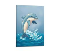 fhujgg Animal Poster A Graceful Dolphin Leaping from Water Poster Wall Art Canvas Aesthetic Cover Painting for Living Room Bed Room 24x36inch(60x90cm) Frame-style