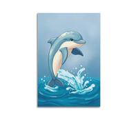 fhujgg Animal Poster A Graceful Dolphin Leaping from Water Poster Wall Art Canvas Aesthetic Cover Painting for Living Room Bed Room 08x12inch(20x30cm) Unframe-style