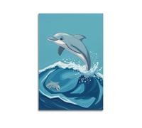 fhujgg Animal Poster A Graceful Dolphin Leaping from Waves Poster Wall Art Canvas Aesthetic Cover Painting for Living Room Bed Room 24x36inch(60x90cm) Unframe-style