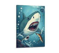 fhujgg Animal Poster A Great White Shark Hunting Prey Poster Wall Art Canvas Aesthetic Cover Painting for Living Room Bed Room 20x30inch(50x75cm) Frame-style
