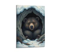 fhujgg Animal Poster A Hibernating Bear in Its Den Poster Wall Art Canvas Aesthetic Cover Painting for Living Room Bed Room 08x12inch(20x30cm) Frame-style