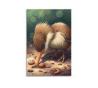 fhujgg Animal Poster A Kiwi Bird Searching Worms Poster Wall Art Canvas Aesthetic Cover Painting for Living Room Bed Room 24x36inch(60x90cm) Unframe-style