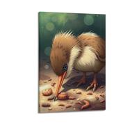 fhujgg Animal Poster A Kiwi Bird Searching Worms Poster Wall Art Canvas Aesthetic Cover Painting for Living Room Bed Room 08x12inch(20x30cm) Frame-style