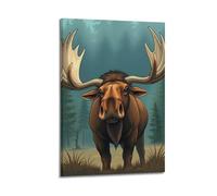 fhujgg Animal Poster A Magnificent Moose with Enormous Antlers Poster Wall Art Canvas Aesthetic Cover Painting for Living Room Bed Room 16x24inch(40x60cm) Frame-style