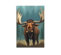 fhujgg Animal Poster A Magnificent Moose with Enormous Antlers Poster Wall Art Canvas Aesthetic Cover Painting for Living Room Bed Room 24x36inch(60x90cm) Unframe-style