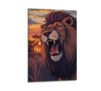 fhujgg Animal Poster A Majestic Lion Roaring at Sunrise Poster Wall Art Canvas Aesthetic Cover Painting for Living Room Bed Room 16x24inch(40x60cm) Frame-style
