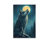 fhujgg Animal Poster A Majestic Wolf Howling at The Moon Poster Wall Art Canvas Aesthetic Cover Painting for Living Room Bed Room 08x12inch(20x30cm) Unframe-style