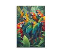 fhujgg Animal Poster A Noisy Flock of Parrots in Rainforest Poster Wall Art Canvas Aesthetic Cover Painting for Living Room Bed Room 16x24inch(40x60cm) Unframe-style
