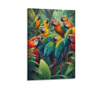 fhujgg Animal Poster A Noisy Flock of Parrots in Rainforest Poster Wall Art Canvas Aesthetic Cover Painting for Living Room Bed Room 24x36inch(60x90cm) Frame-style