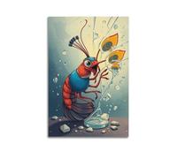 fhujgg Animal Poster A Peacock Shrimp Breaking Glass Poster Wall Art Canvas Aesthetic Cover Painting for Living Room Bed Room 16x24inch(40x60cm) Unframe-style