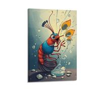 fhujgg Animal Poster A Peacock Shrimp Breaking Glass Poster Wall Art Canvas Aesthetic Cover Painting for Living Room Bed Room 08x12inch(20x30cm) Frame-style